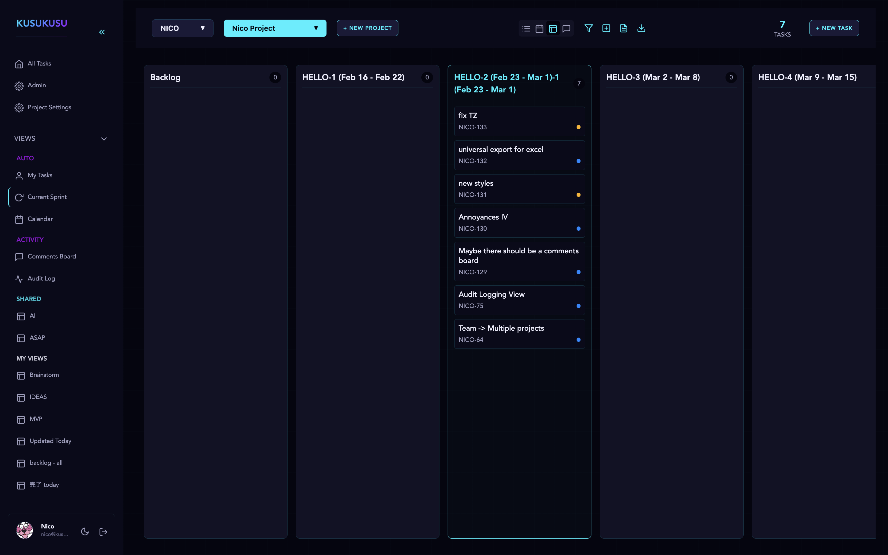 Kanban : Planning View